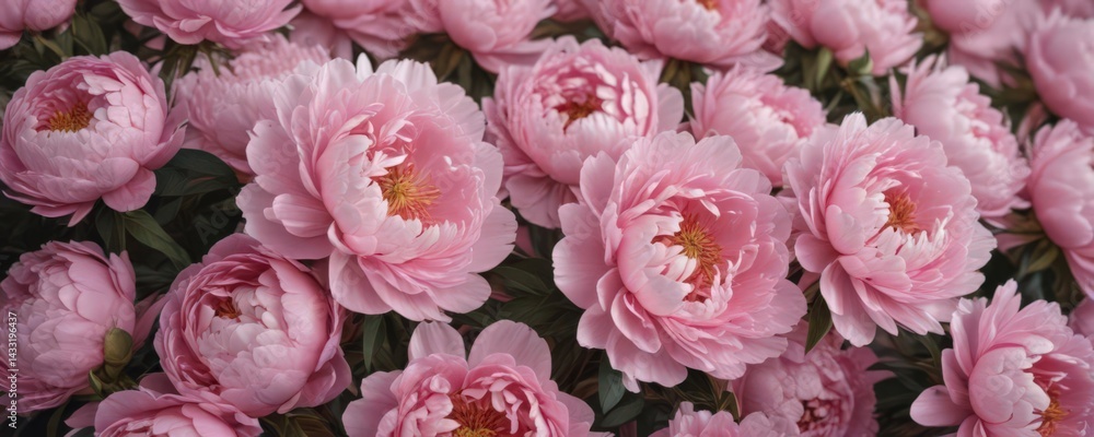 Dense cluster of pink peonies, soft blush backdrop, bloom, delicate Dense cluster of pink peonies, soft blush backdrop, bloom, delicate