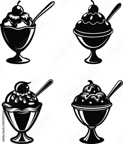 Ice Cream Sundae Silhouette Set – Vintage Dessert Vector Collection