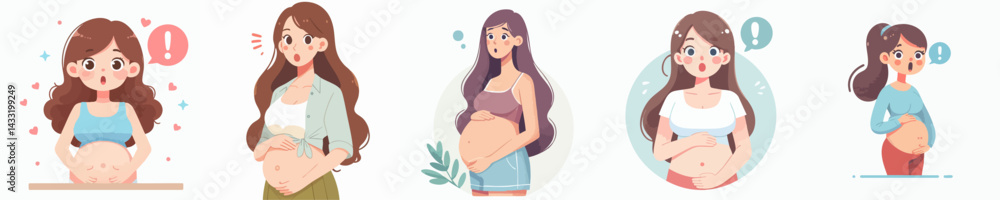 pregnant woman vector set with surprised expression pregnant woman vector set with surprised expression
