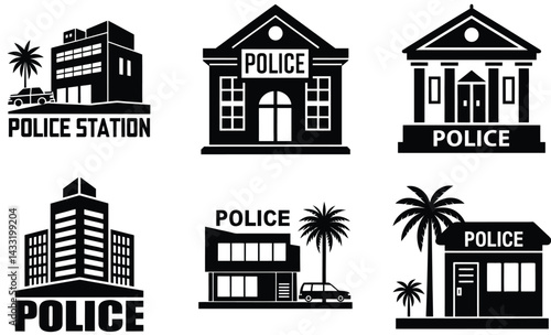 Police Station Silhouette Vector Set – Law Enforcement Building Collection