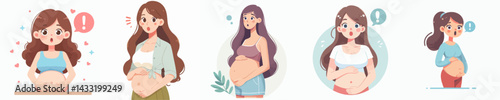 pregnant woman vector set with surprised expression