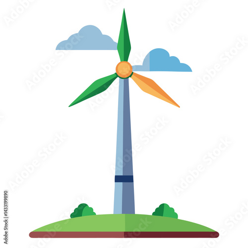Wind-turbine-flat-vector-on-white-background. 