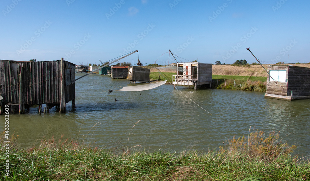 Riviere La Taillée, pêche au carrelet , Marais Breton, Vendée, Pont Neuf, Fontenay le Comte, 85, France