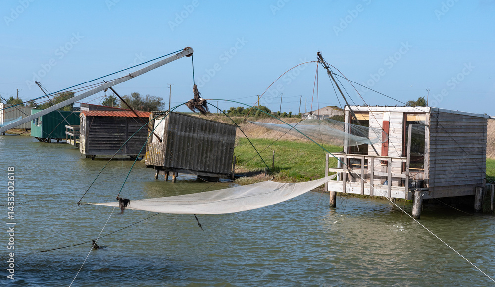 Riviere La Taillée, pêche au carrelet , Marais Breton, Vendée, Pont Neuf, Fontenay le Comte, 85, France