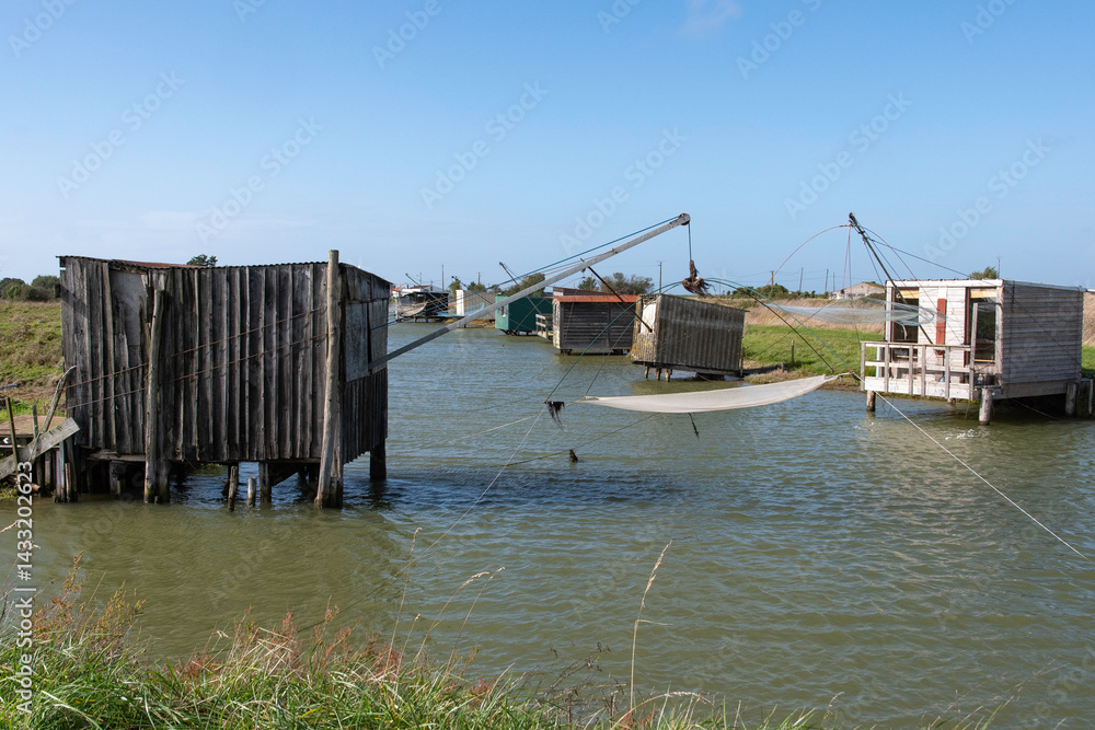 Riviere La Taillée, pêche au carrelet , Marais Breton, Vendée, Pont Neuf, Fontenay le Comte, 85, France