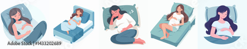 pregnant woman sleeping vector set
