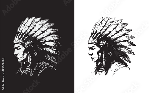 Hand drawn illustration of an indian tribe for Native American Day. Suitable for use on Native American Day event banners in the United States