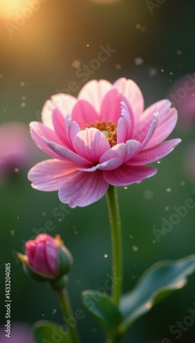 Soft petals of delicate pink ranunculus flowers gently unfold in the morning dew , white, spring