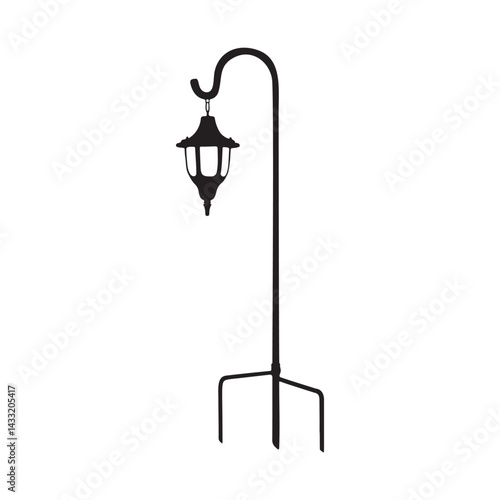 Shepherd's Hook with Hanging Lantern Vector Illustration