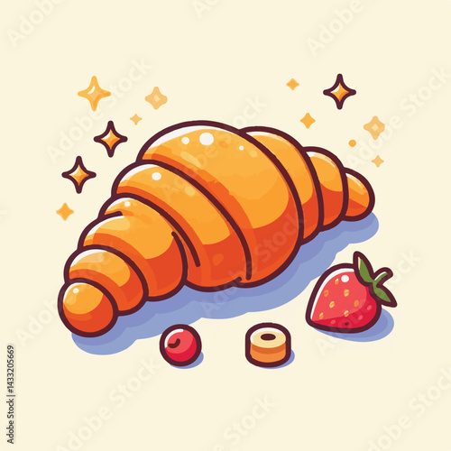 croissant, food, breakfast, bakery, dessert, delicious, cafe, french, bread, snack, pastry, meal, fresh, sweet, tasty, isolated, bake, background, vector, cuisine, design, illustration, morning, gourm