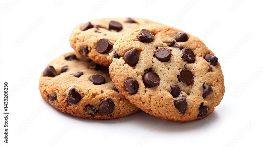 Warm cookies stacked together with melted chocolate chips on a light background, perfect for a sweet treat Warm cookies stacked together with melted chocolate chips on a light background, perfect for a sweet treat