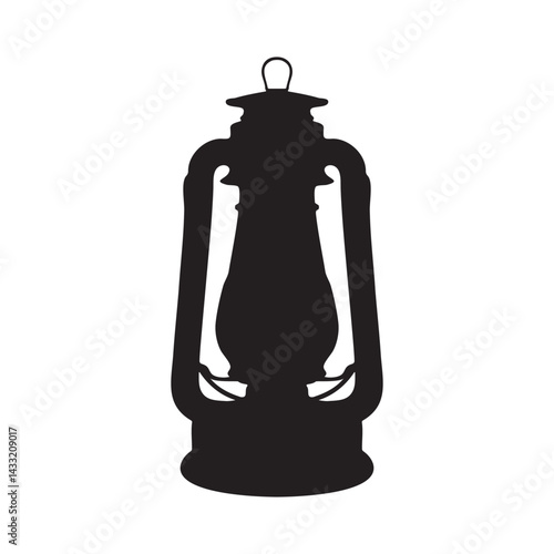 Black Silhouette of a Vintage Kerosene Lantern with Handle