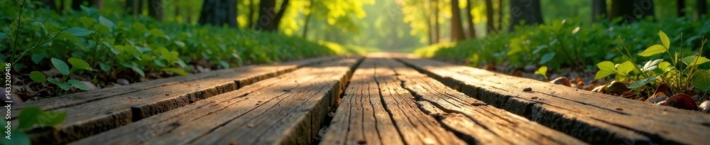 Fototapeta premium Weathered wooden planks on a rustic forest floor, wood, wooden planks