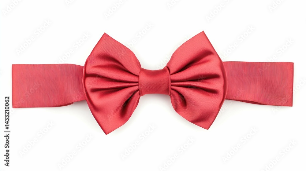 Red bow crafted from satin ribbon serves decoration, creating festive elegant atmosphere, stylish detail present. Red bow crafted from satin ribbon serves decoration, creating festive elegant atmosphere, stylish detail present.