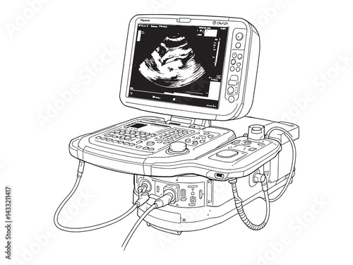Ultrasound machine line art technical sketch