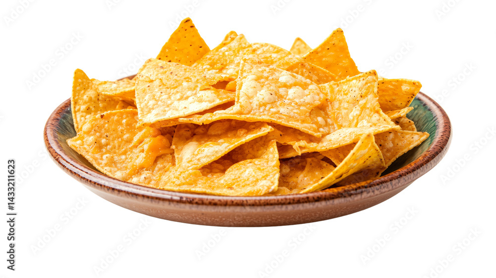 Delicious Plate of Nachos with Cheese on a White Background Delicious Plate of Nachos with Cheese on a White Background