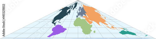 World vector map with continent boundaries and graticules (Collg projection, PPT-compatible, pre-colored & fully editable)