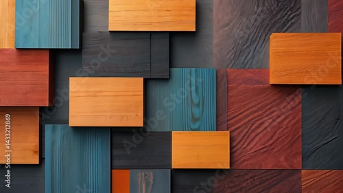 Geometric wood panels in various colors