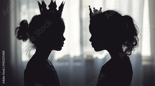 Selfish child, crown askew, faces parental disapproval.  Their disappointment highlights the girl's spoiled behavior and egotism, illustrating societal issues