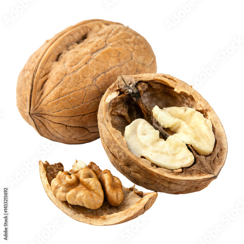 Cracked open walnut with visible nut PNG