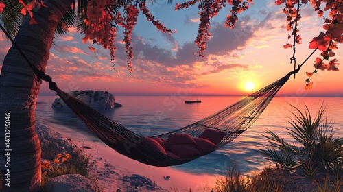 Obraz na płótnie Serene hammock scene at a gorgeous sunset beach.
w salonie