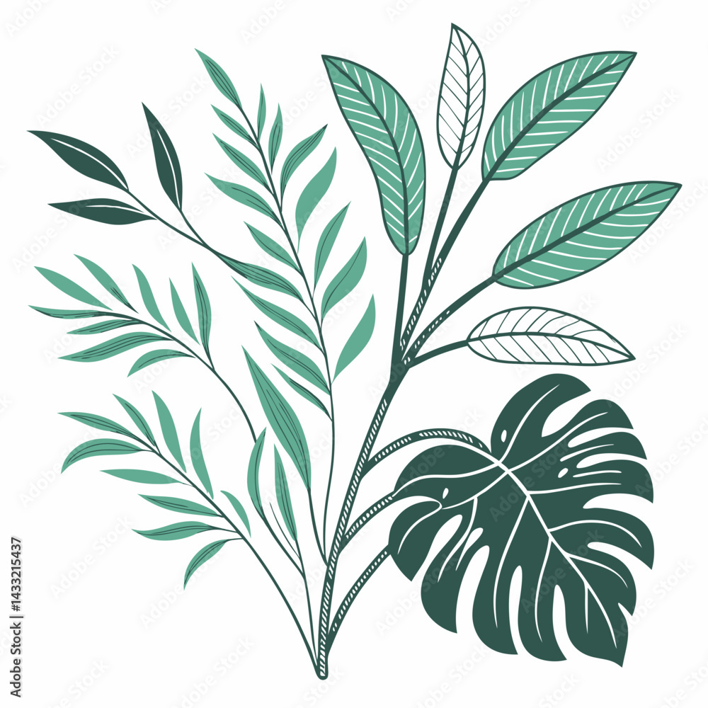 Fototapeta premium Flat vector Illustration of a foliage plant By