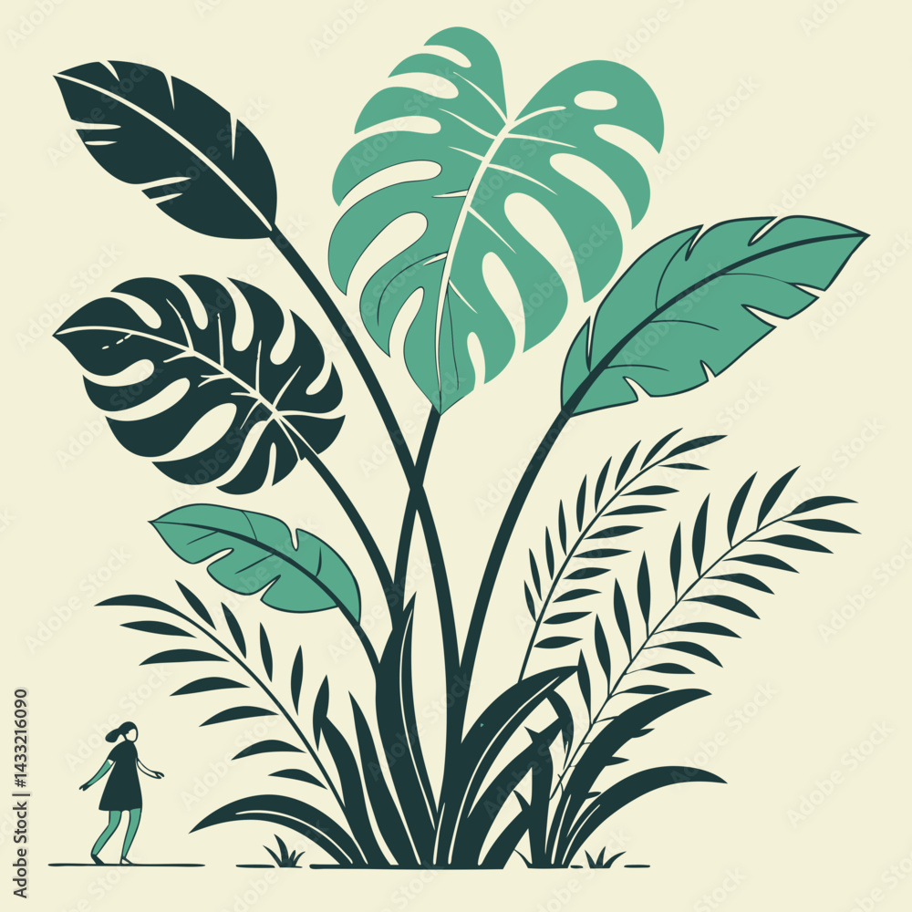 Fototapeta premium Flat vector Illustration of a foliage plant By