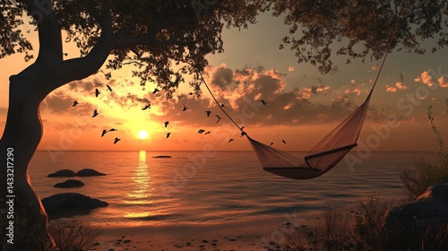 Obraz na płótnie Serene hammock scene at a gorgeous sunset beach.
w salonie