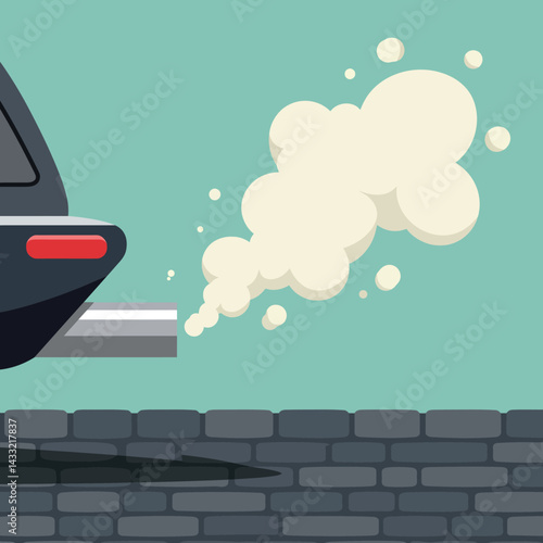 Car exhaust smoke emission pollution environmental air quality vector illustration 