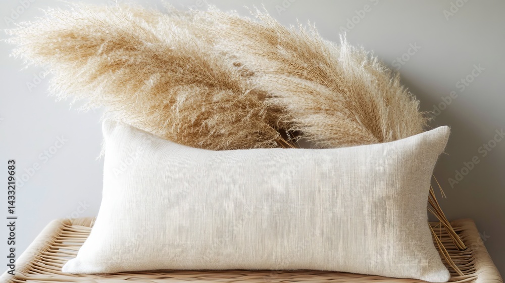 Stylish home d�cor: Pampas grass & throw pillows.