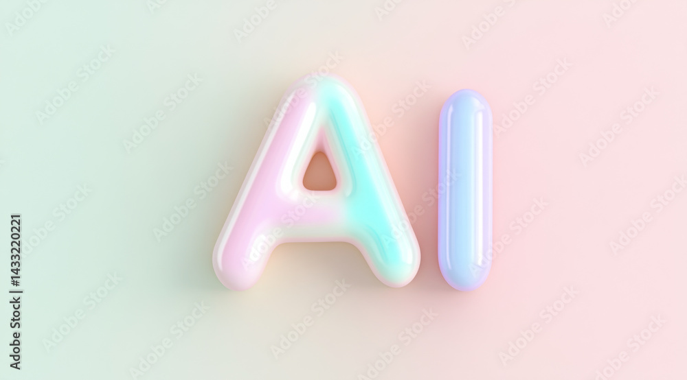Naklejka premium Colorful pastel text AI on pastel background, suitable for technology concepts