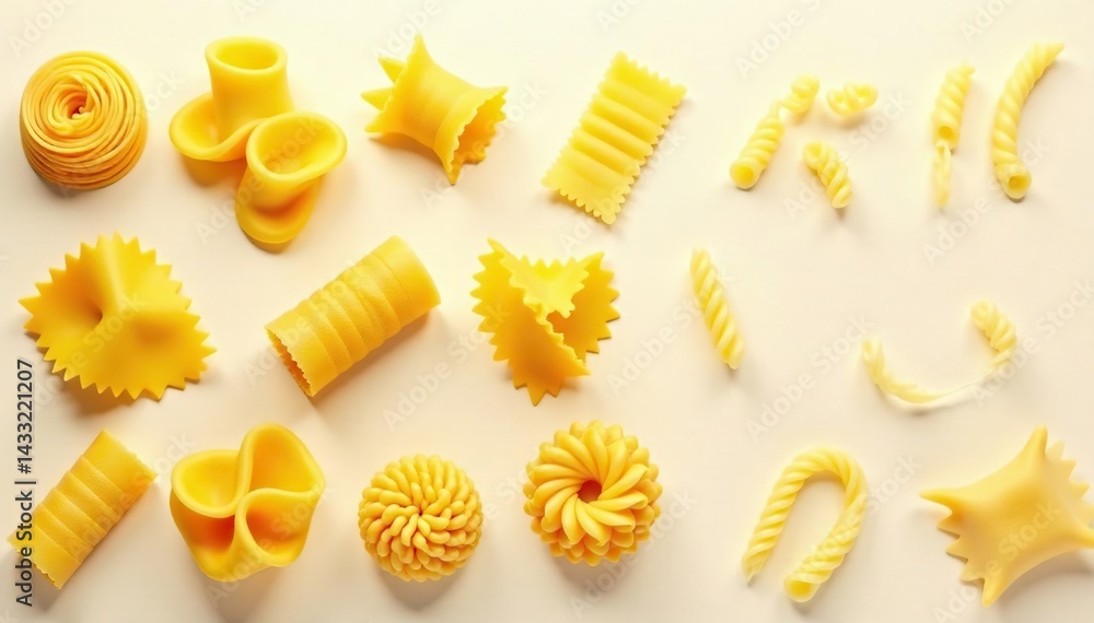 Assortment of Italian pasta shapes on white background , food, dry, italian Assortment of Italian pasta shapes on white background , food, dry, italian