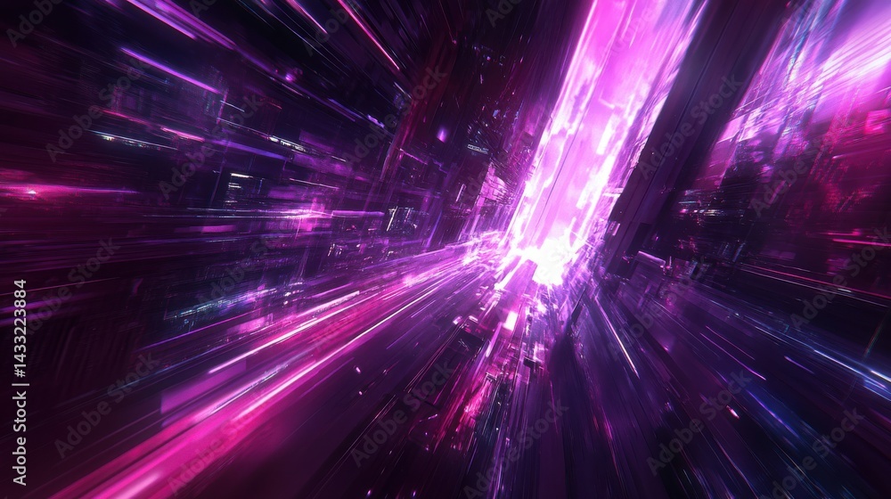Obraz premium Fast moving futuristic city highway with streaking.