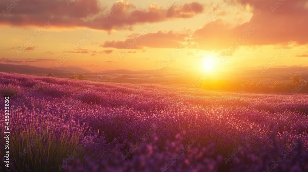 Endless Lavender Fields under Golden Sunset Endless Lavender Fields under Golden Sunset