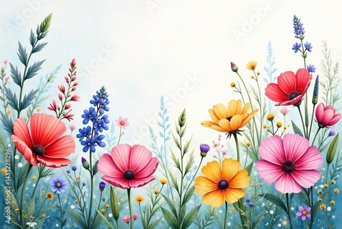 Wallpaper Mural Delicate watercolor wildflowers, densely arranged , green, flowers, leaves Torontodigital.ca