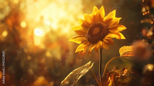 Golden sunflower at sunset