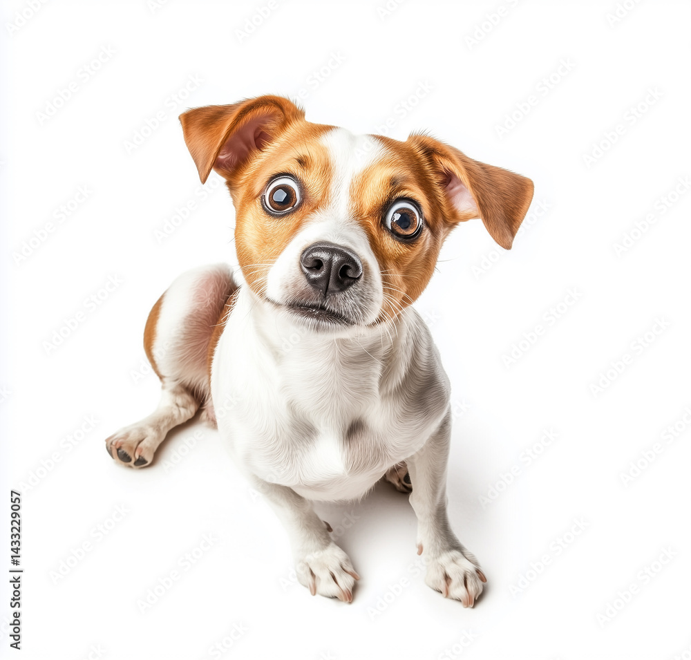 Cute Jack Russell Terrier looking curious with big eyes on white background Cute Jack Russell Terrier looking curious with big eyes on white background