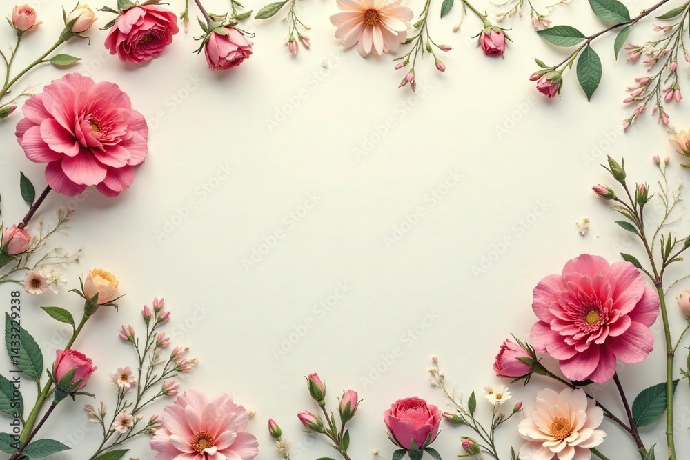 Fototapeta premium Subtle floral motif, muted tones, repeating design, summer, botanical