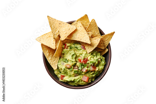 Delicious Guacamole with Tortilla Chips in a Bowl