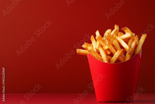 Obraz na płótnie French fries overflowing red carton container on red background w salonie