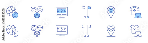 Football icon set in two styles, Duotone and Thin Line style. Editable stroke. flag, football, gambling, football uniform