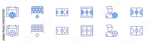 Football icon set in two styles, Duotone and Thin Line style. Editable stroke. football, football field, football player, soccer