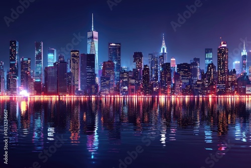 New york city skyline reflecting at night with vibrant colors © Lubos Chlubny