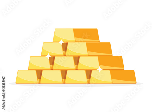 Gold bar stack icon in flat style. Golden ingot vector illustration on isolated background. Financial treasure sign business concept.