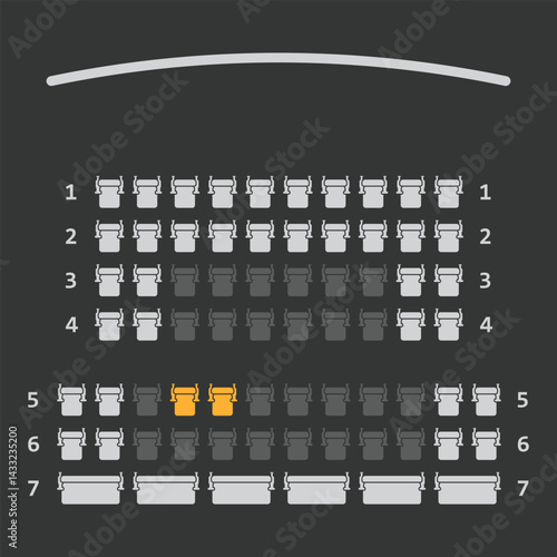 Seat cinema scheme icon in flat style. Online booking ticket vector illustration on isolated background. Places reservation sign business concept.