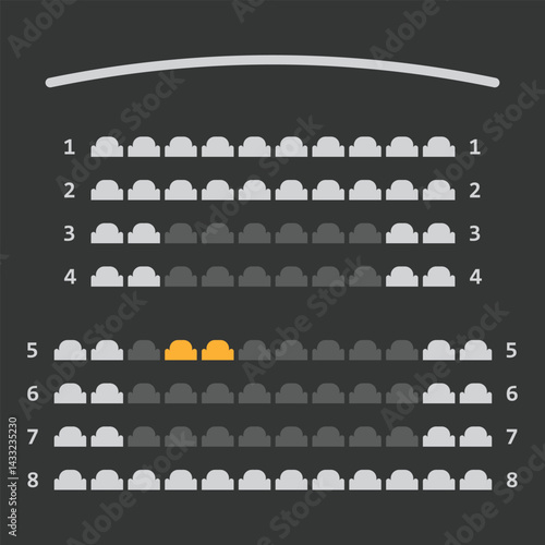Seat cinema scheme icon in flat style. Online booking ticket vector illustration on isolated background. Places reservation sign business concept.