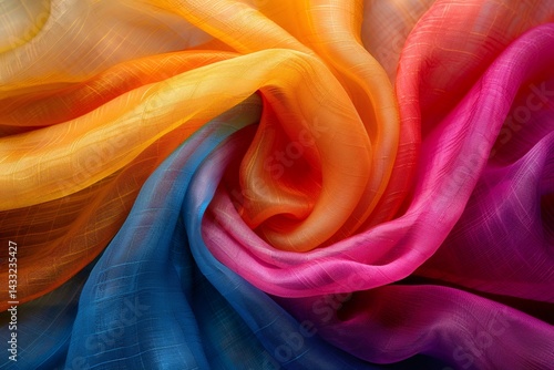 Obraz na płótnie Colorful silk fabric flowing in the wind, creating abstract shapes w salonie