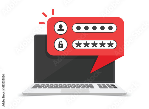 Laptop with account login icon in flat style. Password form page vector illustration on isolated background. User authorization sign business concept.