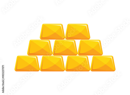 Gold bar stack icon in flat style. Golden ingot vector illustration on isolated background. Financial treasure sign business concept.