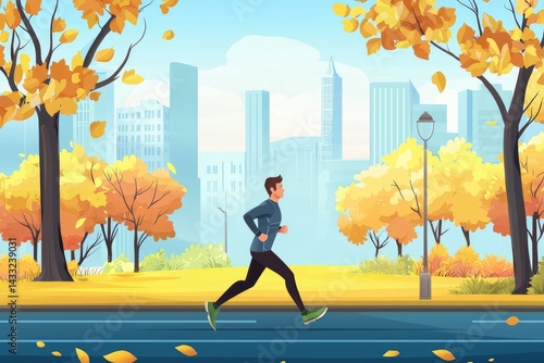 Obraz na płótnie Man jogging in city park during colorful autumn season w salonie